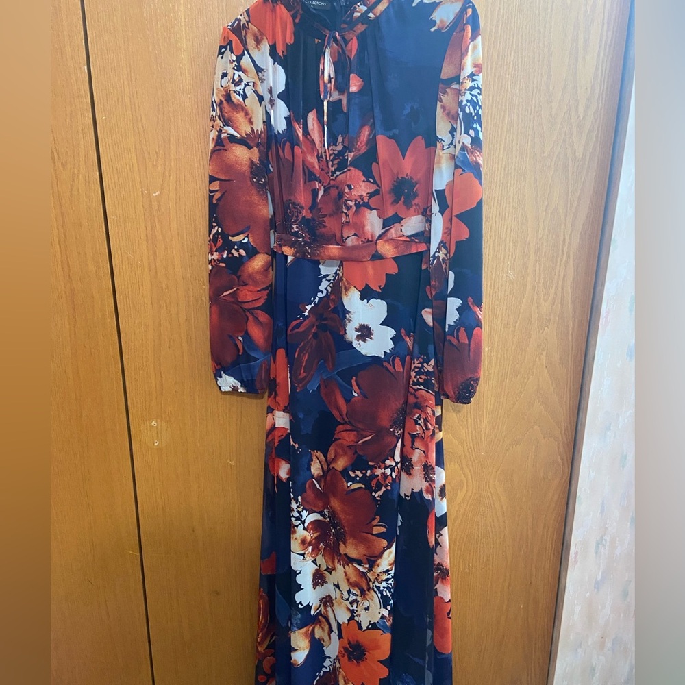 Navy floral maxi dress long sleeve